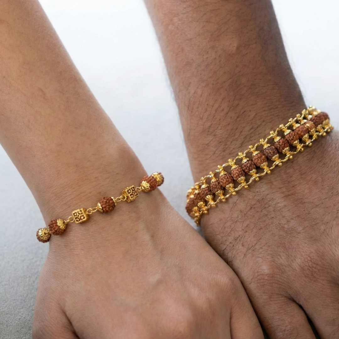 Sacred Gold Plated Rudraksha Couple Bracelets