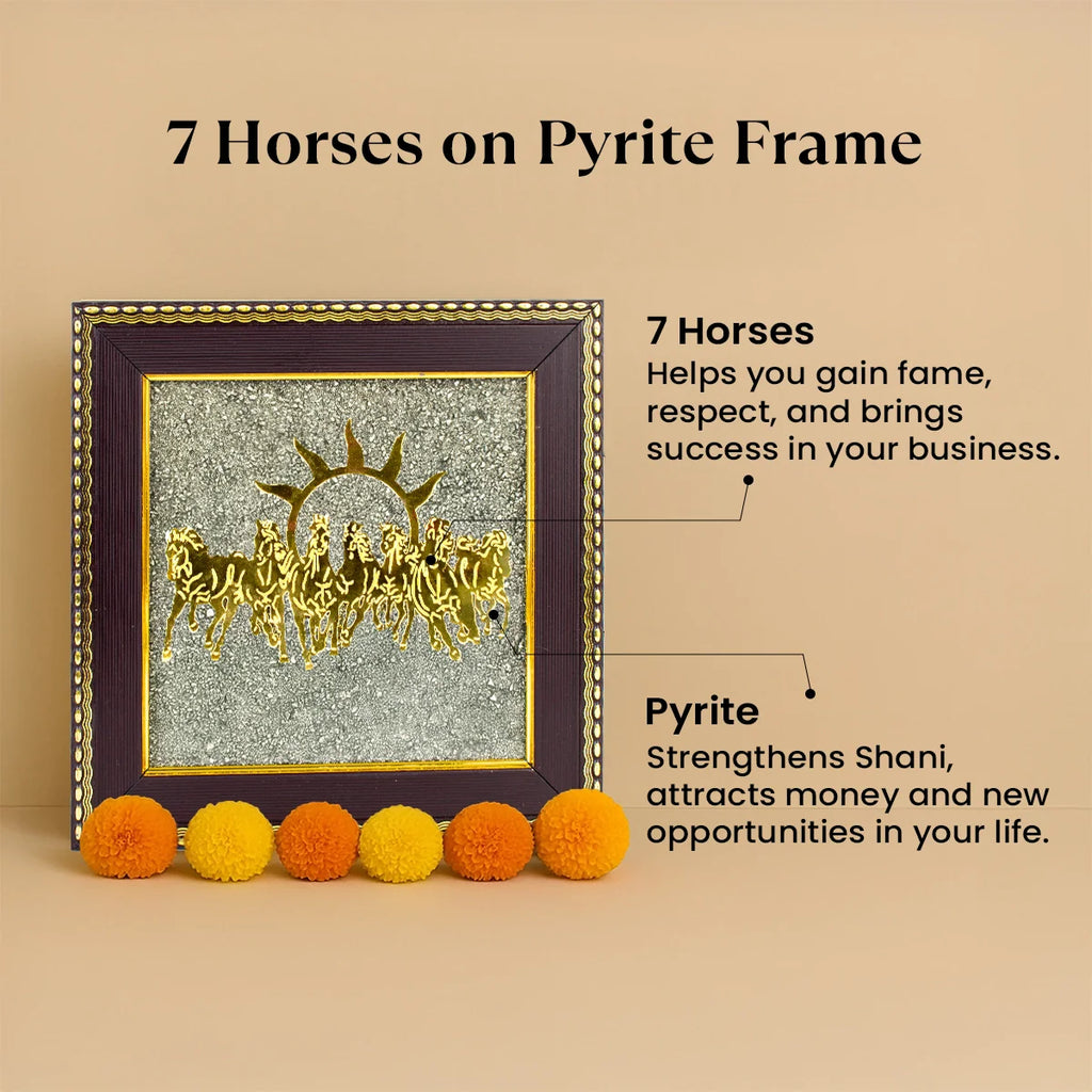 7 Horses on Raw Pyrite Frame