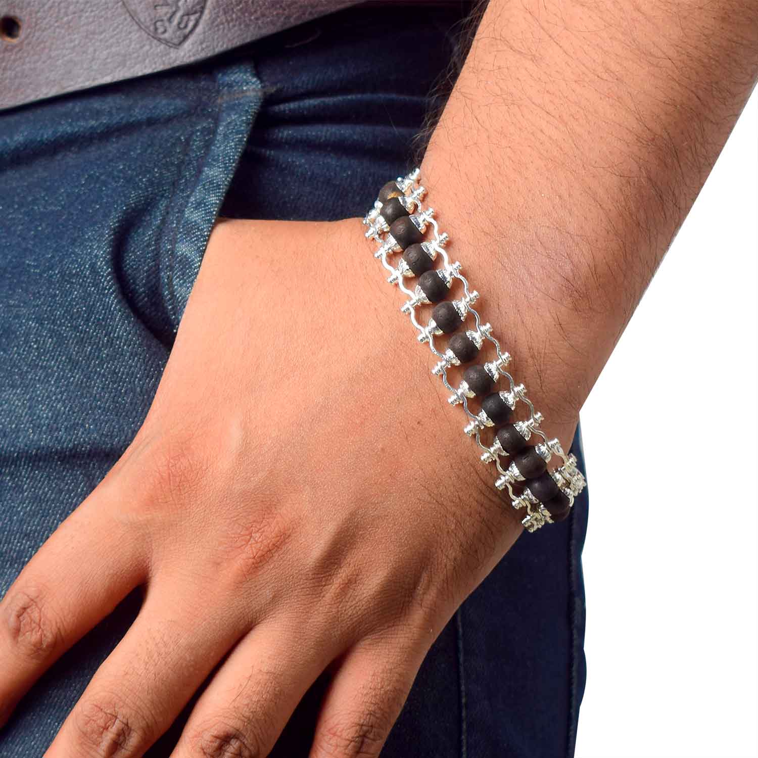 Silver capped Karungali Malai and Cycle Bracelet Combo