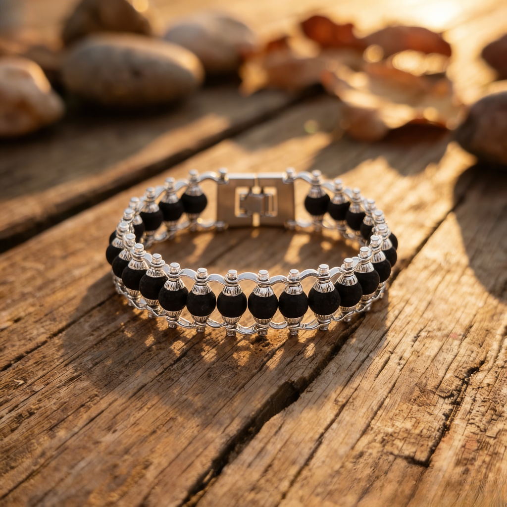 Cycle Karungali Silver Plated Bracelet