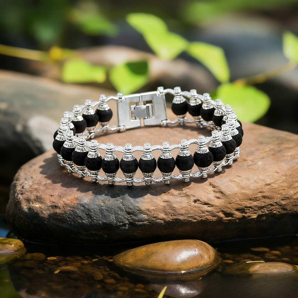 Cycle Karungali Silver Plated Bracelet