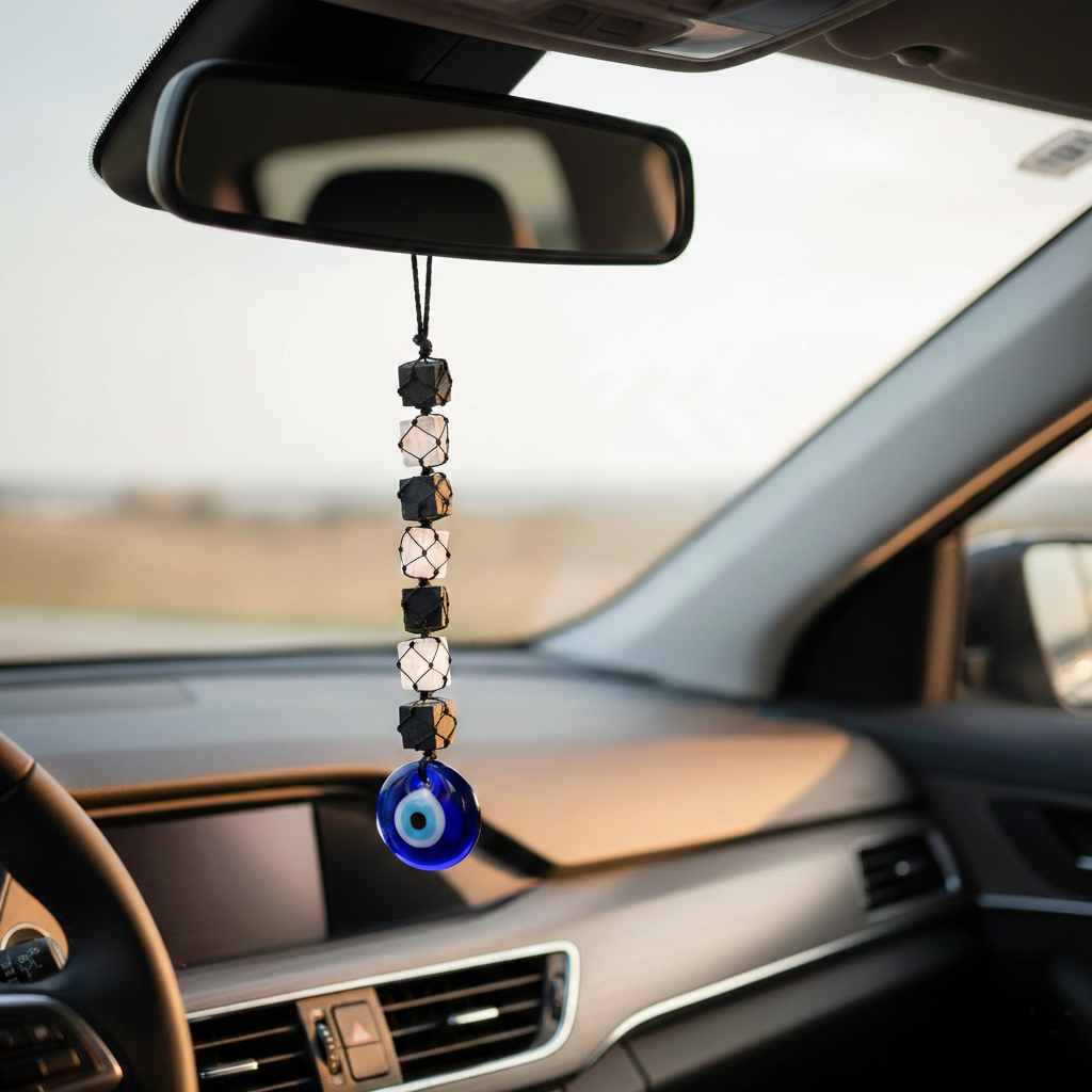 Selenite & Black Tourmaline Evil Eye Hanging