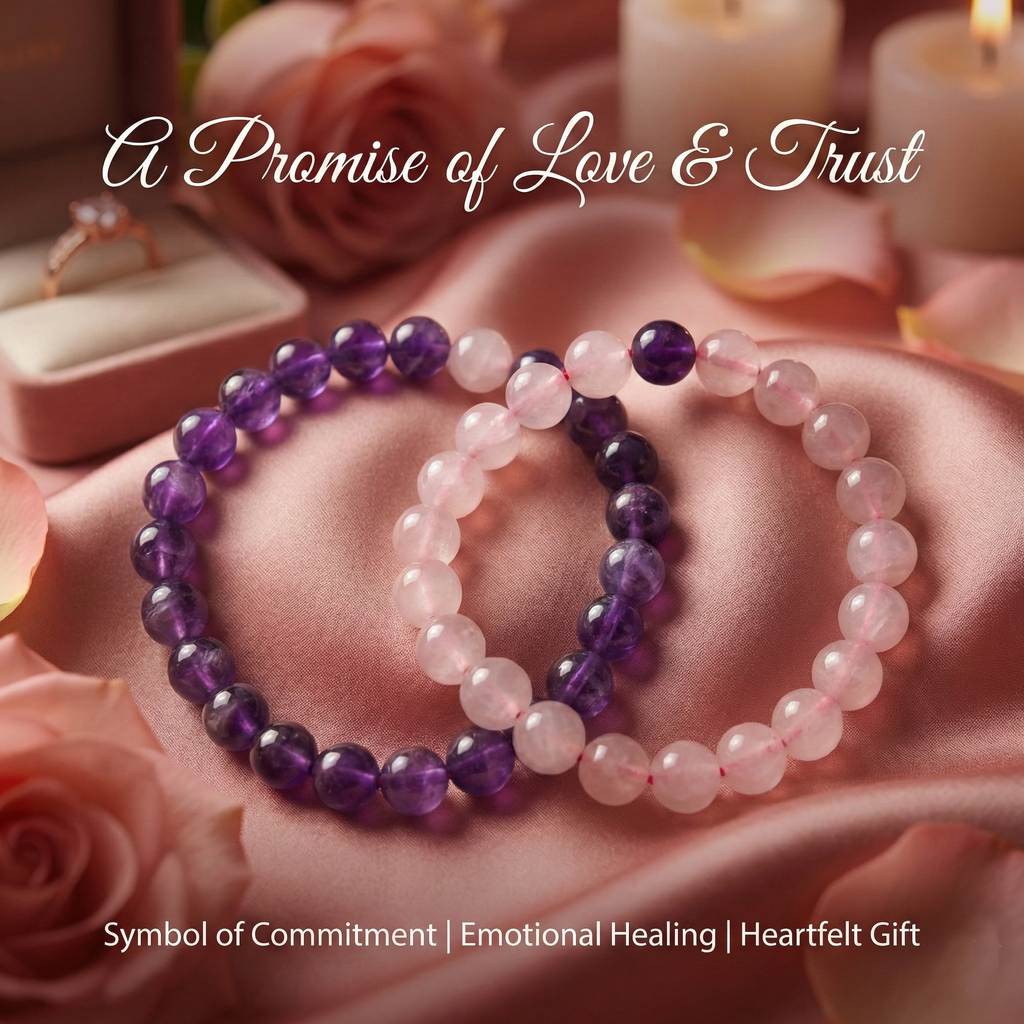 Soulmate Couple Bracelet- Amethyst and Rose Quartz
