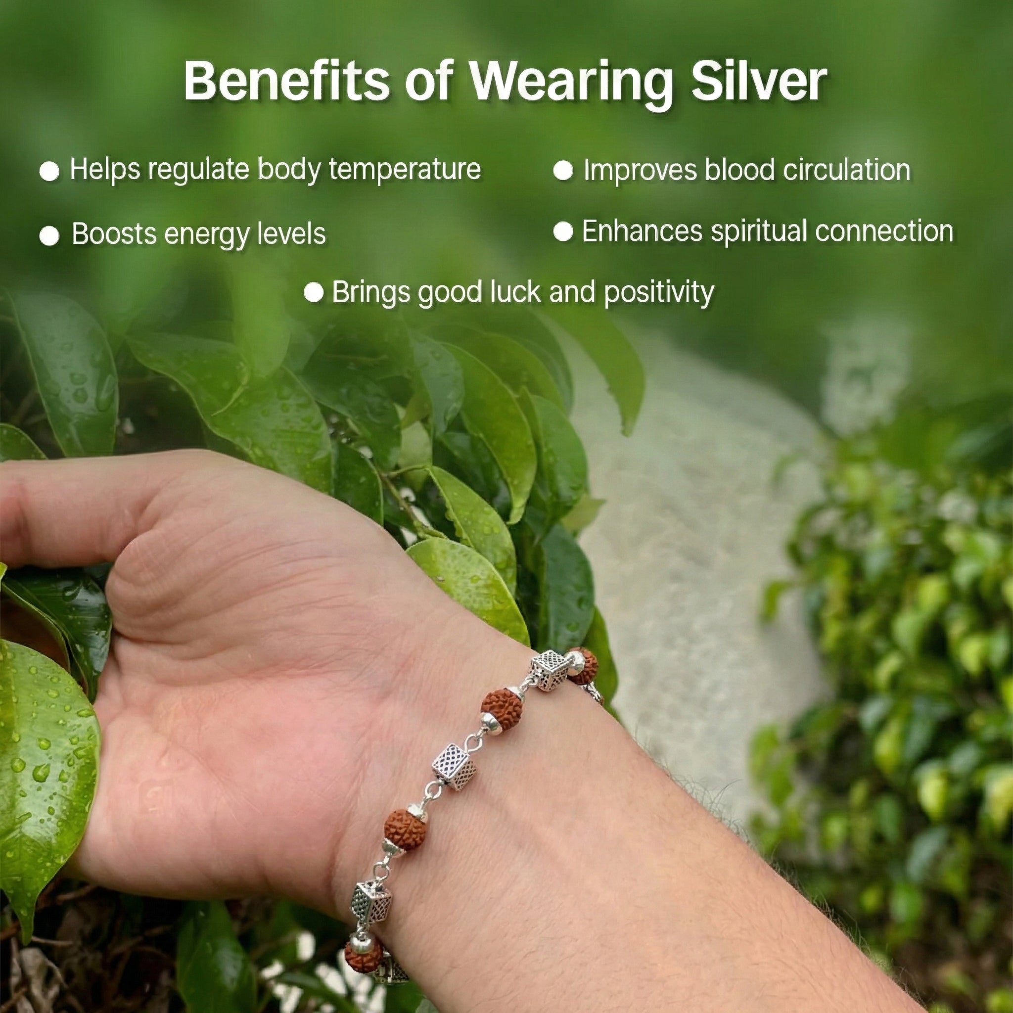 Rudra–Shakti Divine Silver Combo | Box Shaped Rudraksha Silver Bracelet + German Silver Rudraksha Mala