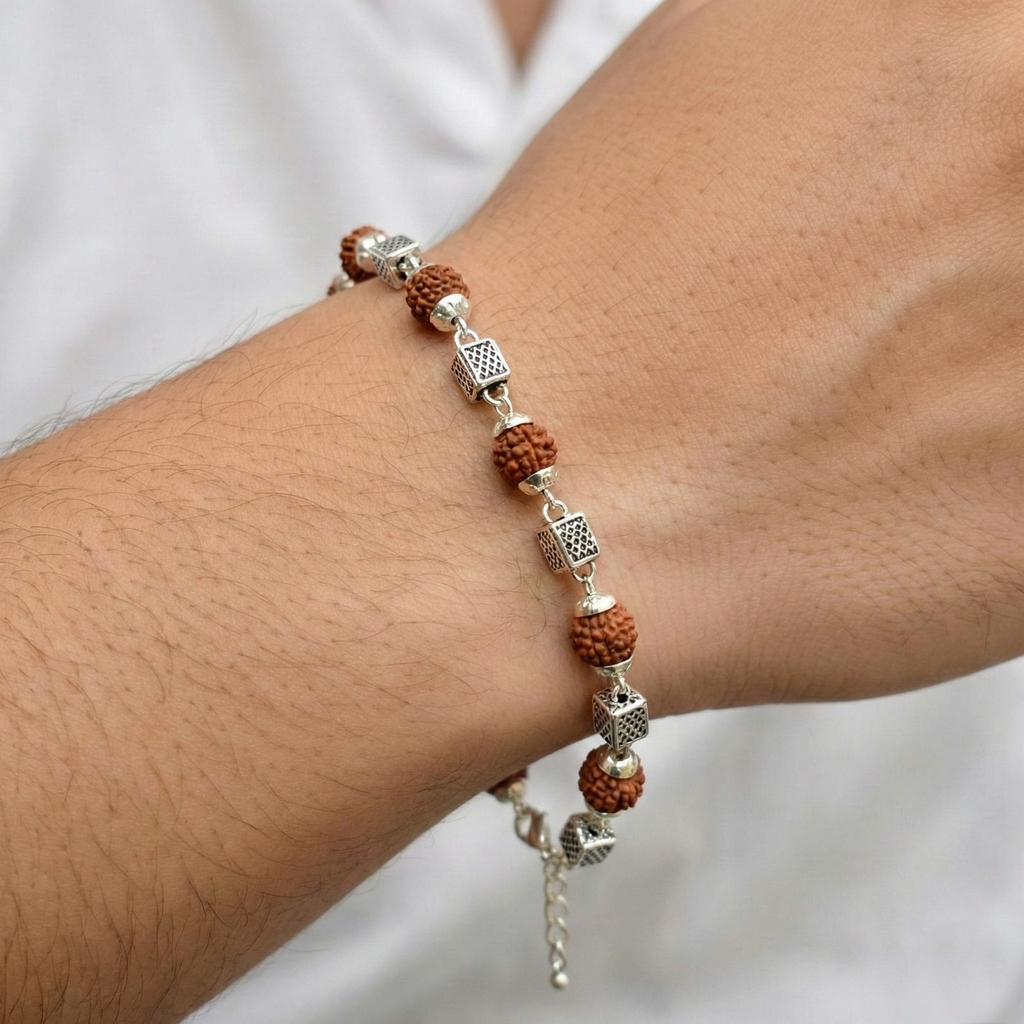 Rudra Shakti | Box Shape silver and Gold Plated Rudraksha Bracelet