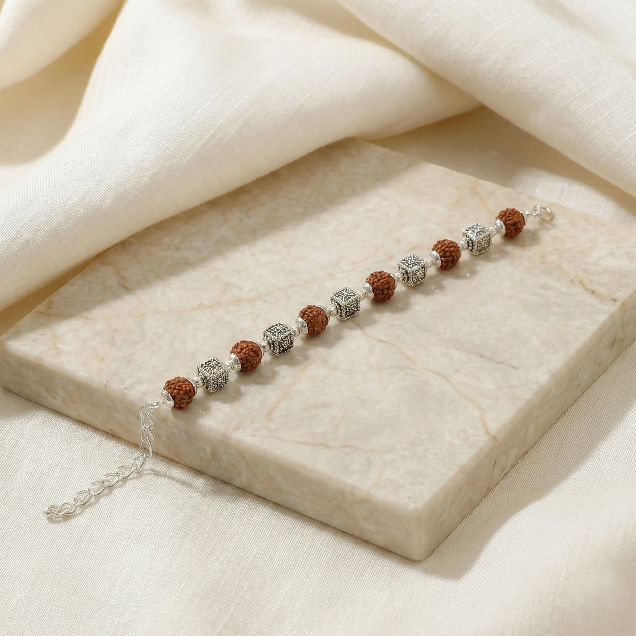 Rudra Shakti | Box Shape silver and Gold Plated Rudraksha Bracelet