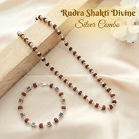 Rudra–Shakti Divine Silver Combo | Box Shaped Rudraksha Silver Bracelet + German Silver Rudraksha Mala