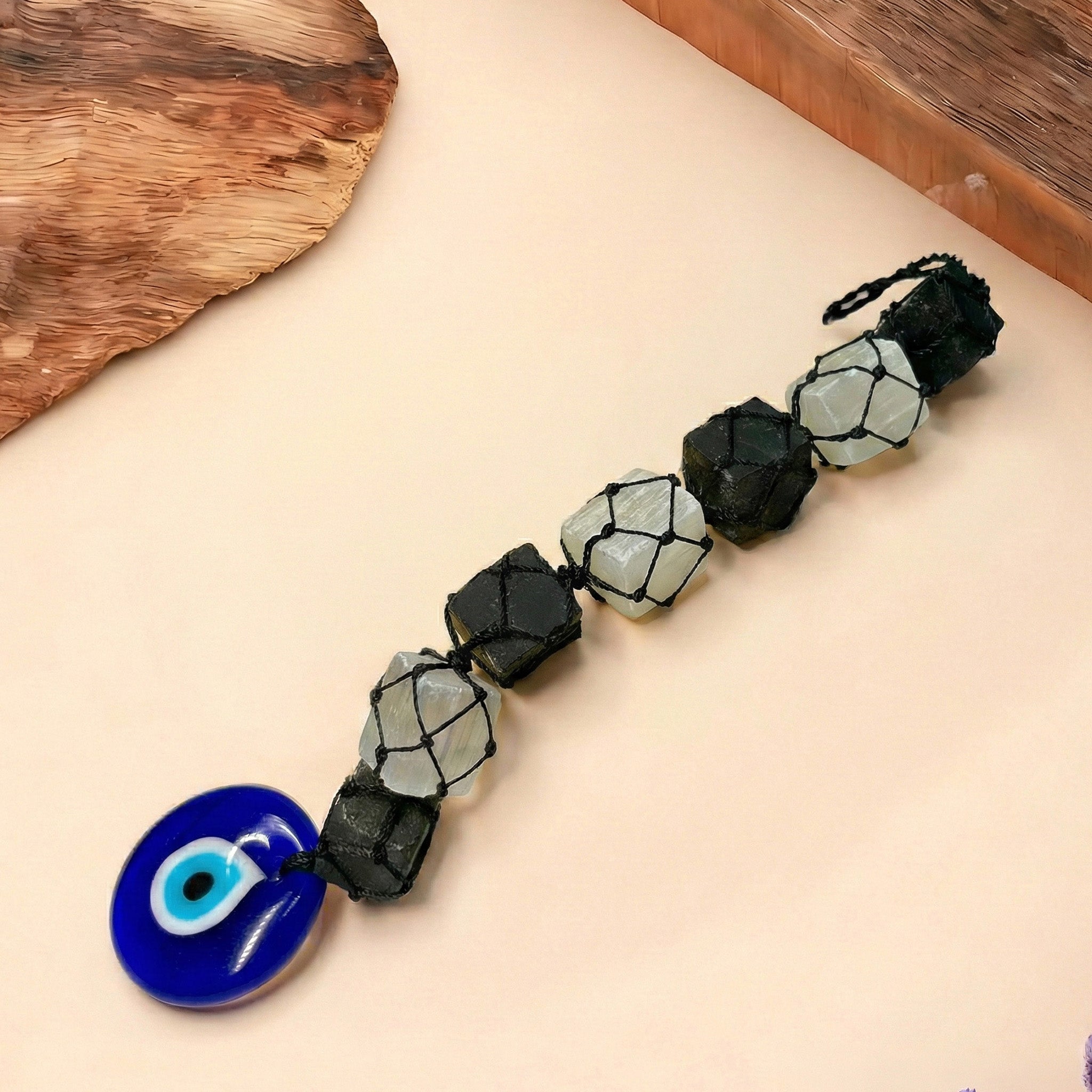 Selenite & Black Tourmaline Evil Eye Hanging