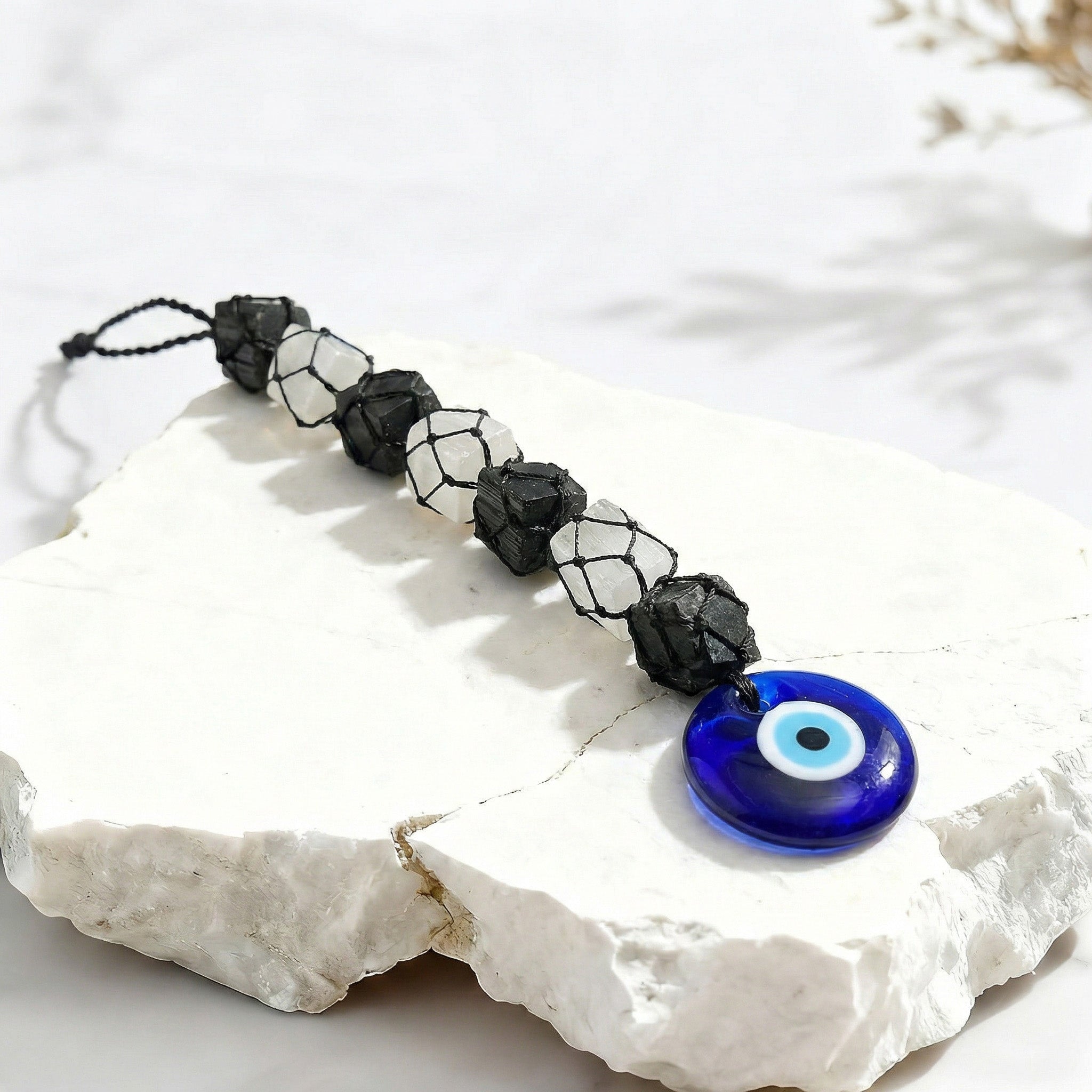 Selenite & Black Tourmaline Evil Eye Hanging