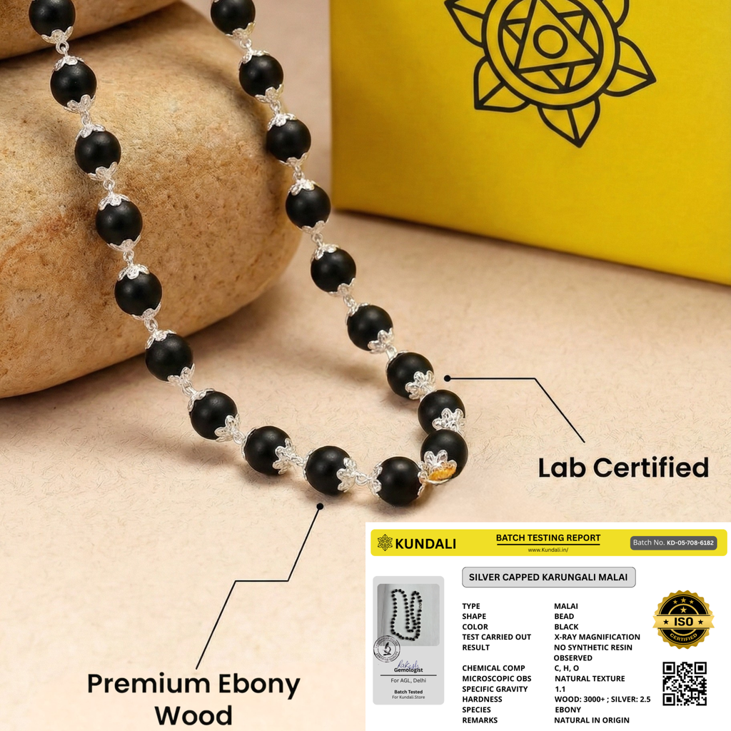 Silver Capped Karungali Malai + Free Evil Eye Protection Bracelet