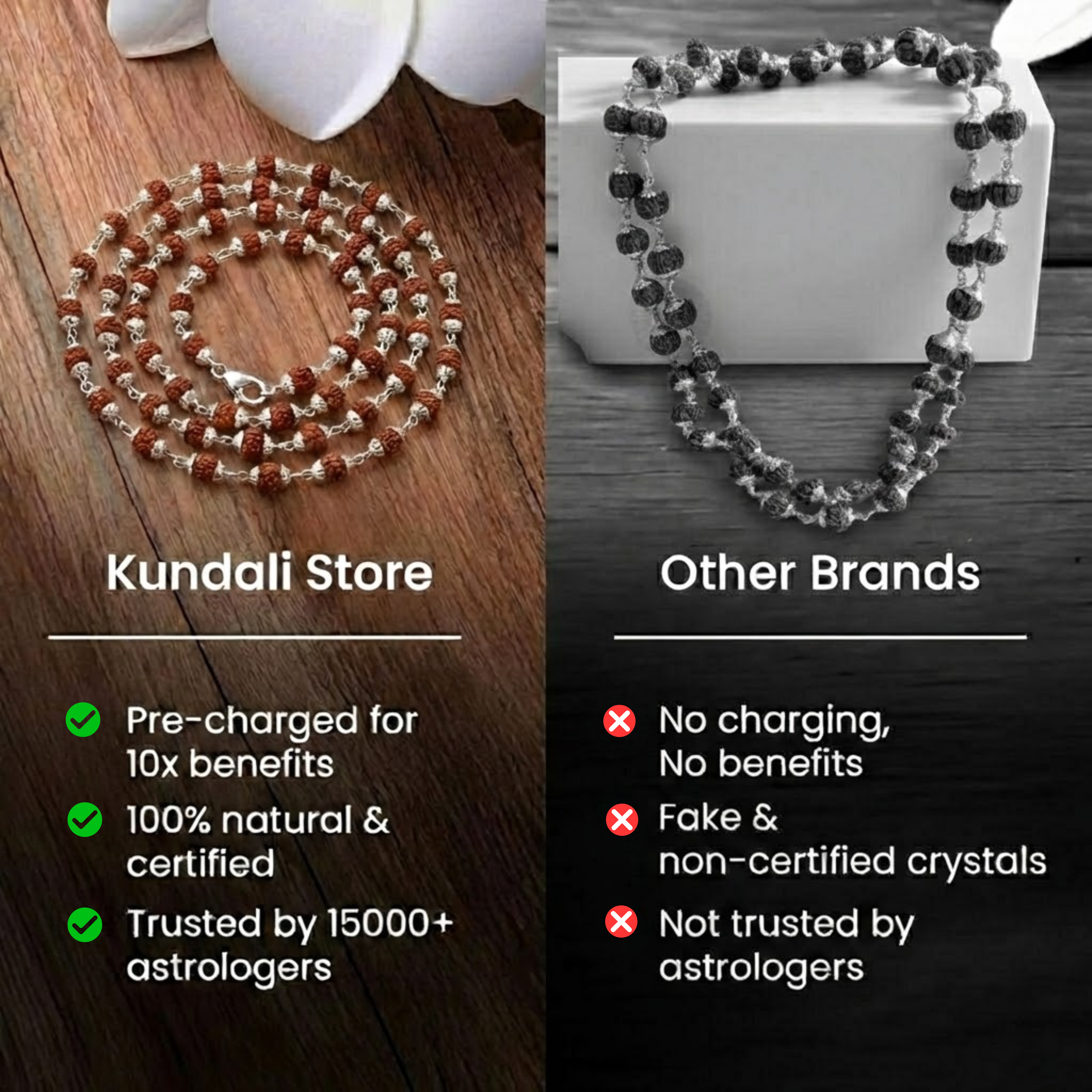 Rudra–Shakti Divine Silver Combo | Box Shaped Rudraksha Silver Bracelet + German Silver Rudraksha Mala