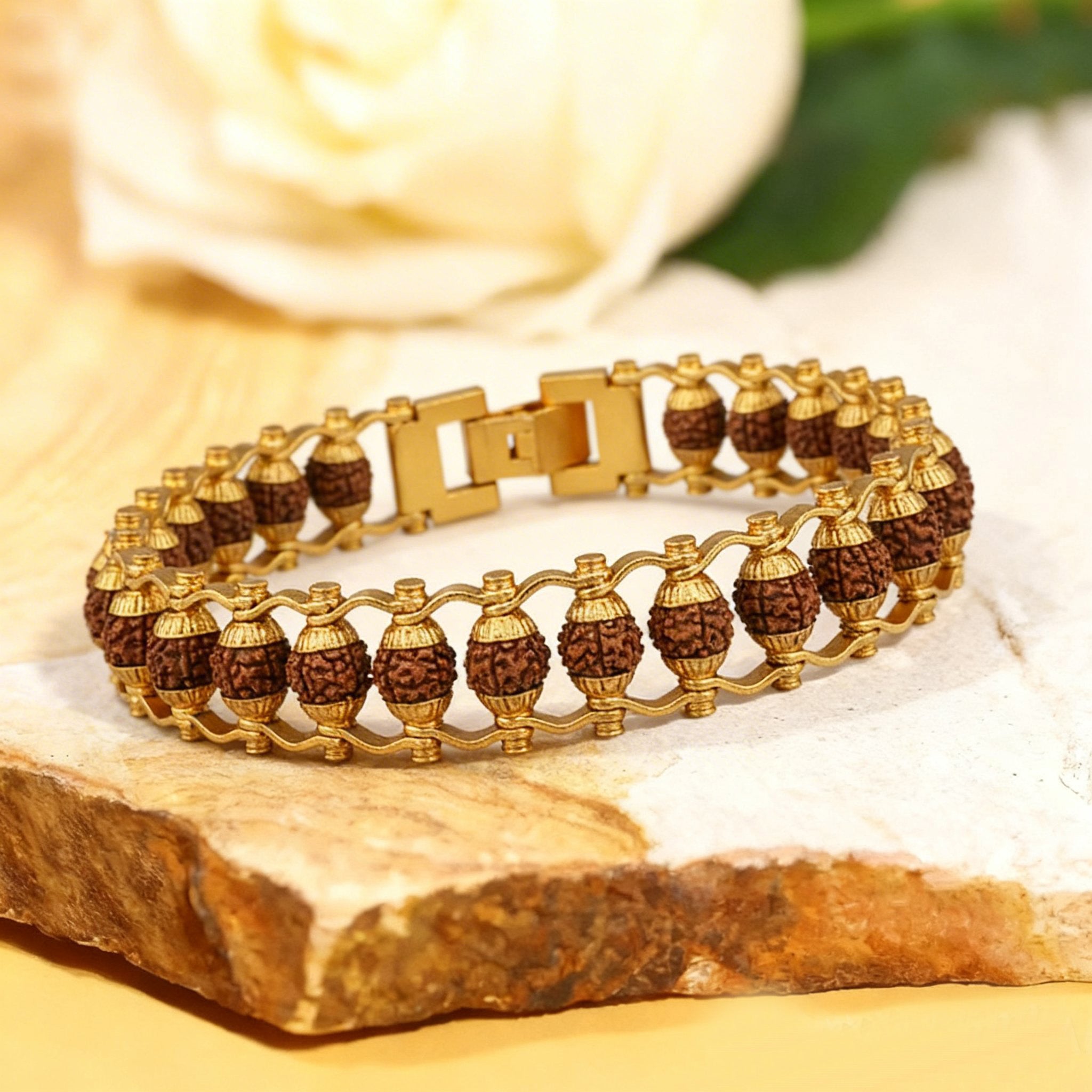 Gold Plated Cycle Rudraksha Bracelet