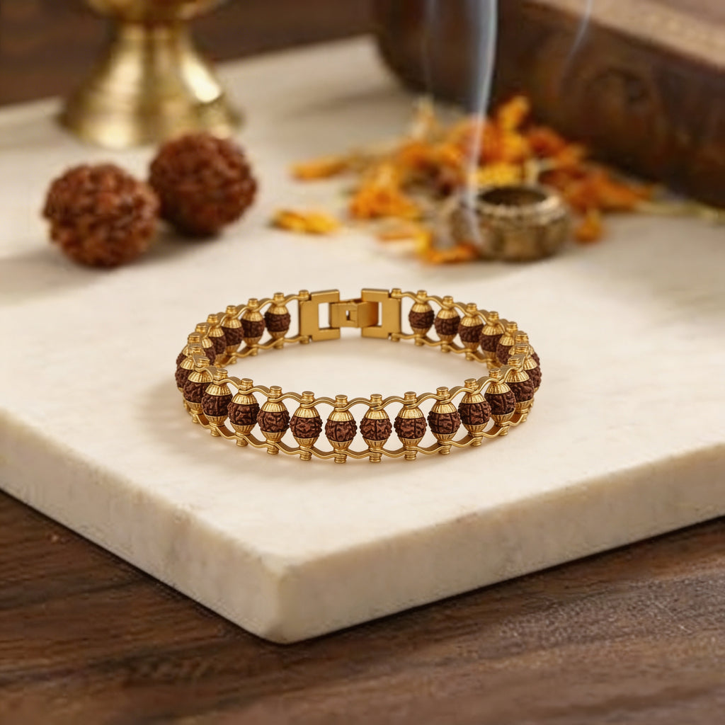 Gold Plated Cycle Rudraksha Bracelet