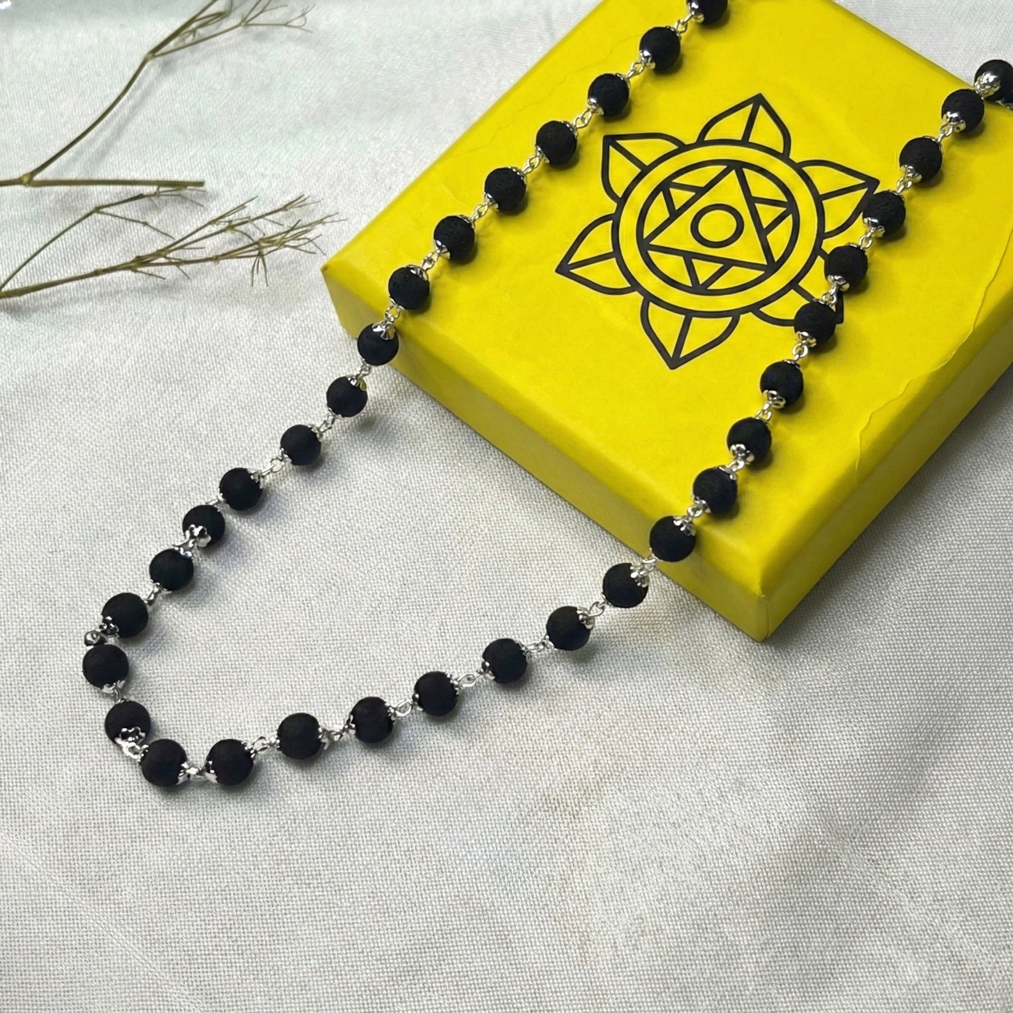 Silver Capped Karungali Malai + Free Evil Eye Protection Bracelet